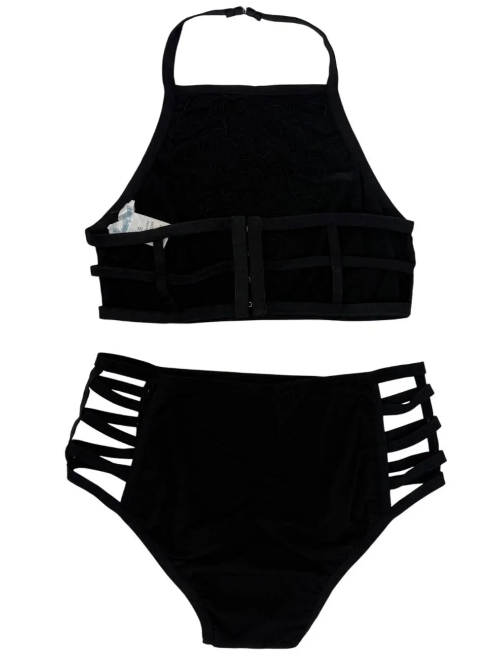 I Heart Raves 2 Piece Black Holographic Caged Halter Top & Bottoms Set| Festival - Picture 10 of 16